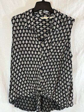 Caffe Marrakesh Women’s 2X Black & White Geo Print Sleeveless Blouse
